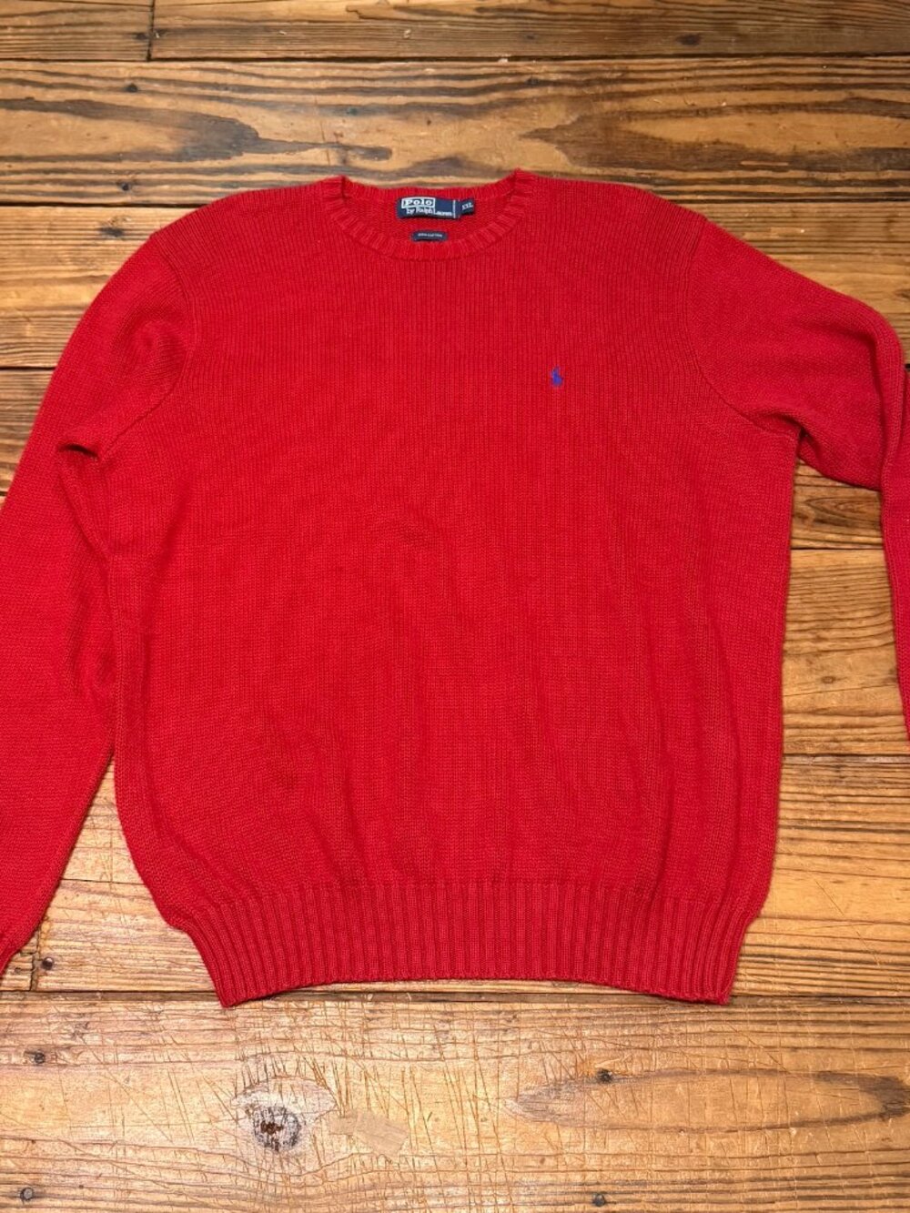 Vintage Polo Ralph Lauren 100% Cotton Red Blue Pony Sweater Crew Men's Size XXL